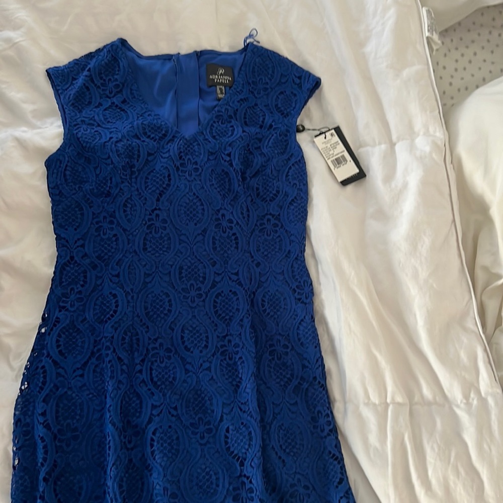 Blue lace Adrianna Papell sheath dress